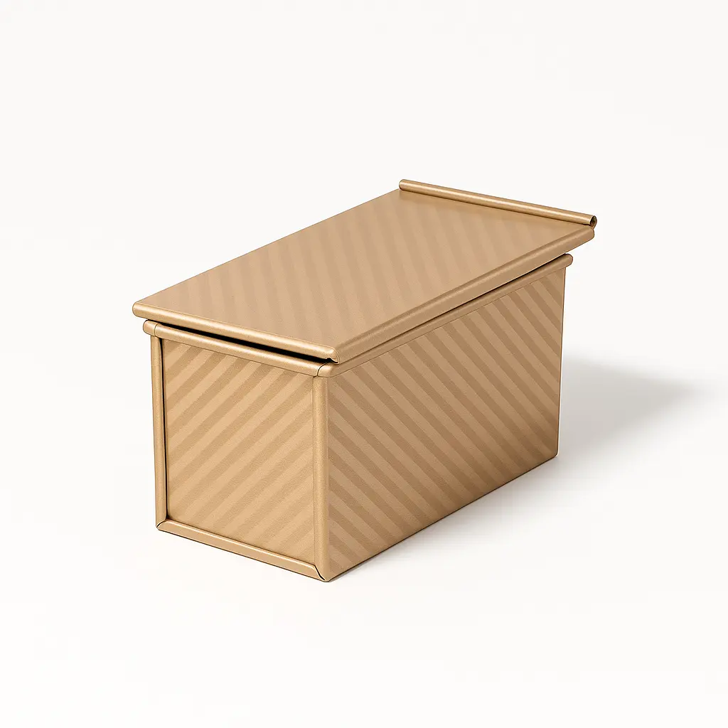 Moule à pain japonais Shokupan 450 g en acier au carbone antiadhésif avec couvercle – Texture ondulée dorée, cuisson au four pour pain, toast et gâteau (petite rayure sur le couvercle)