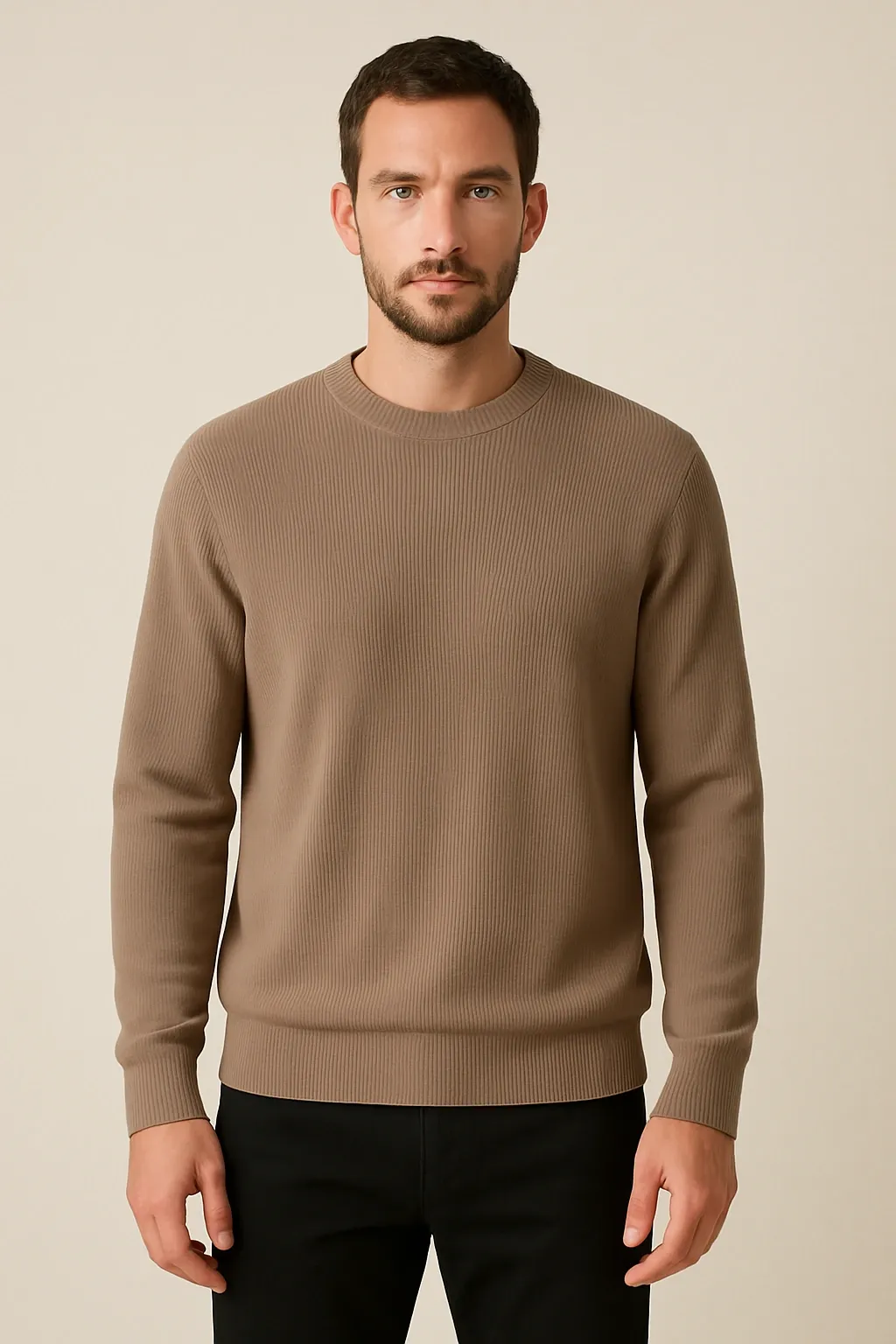 Zara strukturierter Baumwollpullover – Taupe / warmes Greige – Größe M