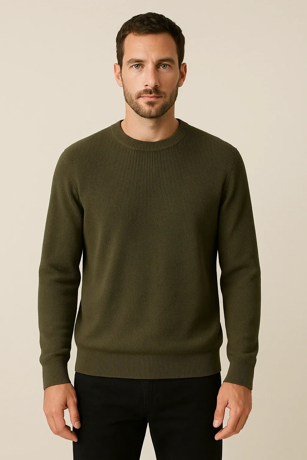 Pull en coton texturé – Kaki / Vert olive
