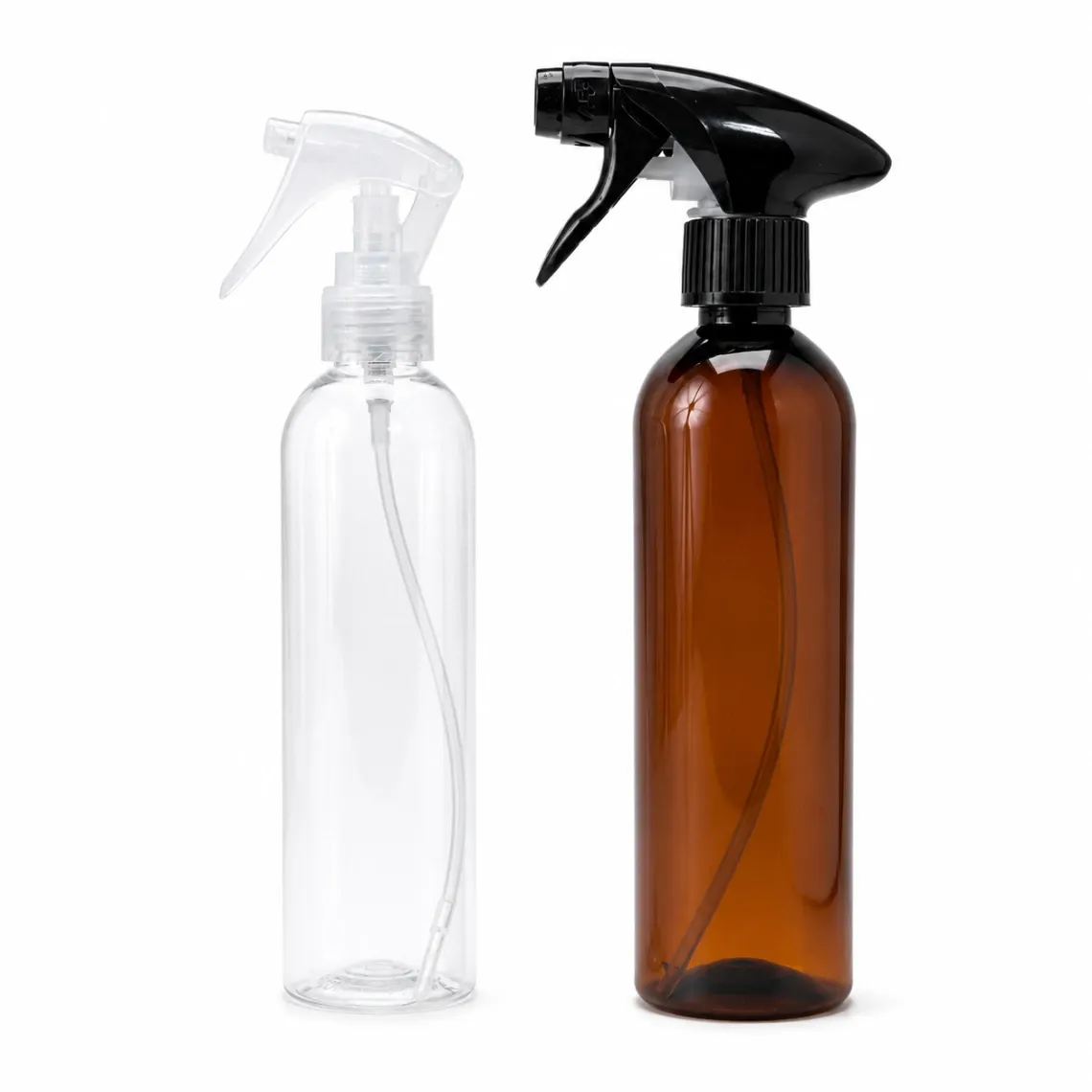 Set mit 2 PET Sprühflaschen – Transparent & Braun – Wiederverwendbare Zerstäuber