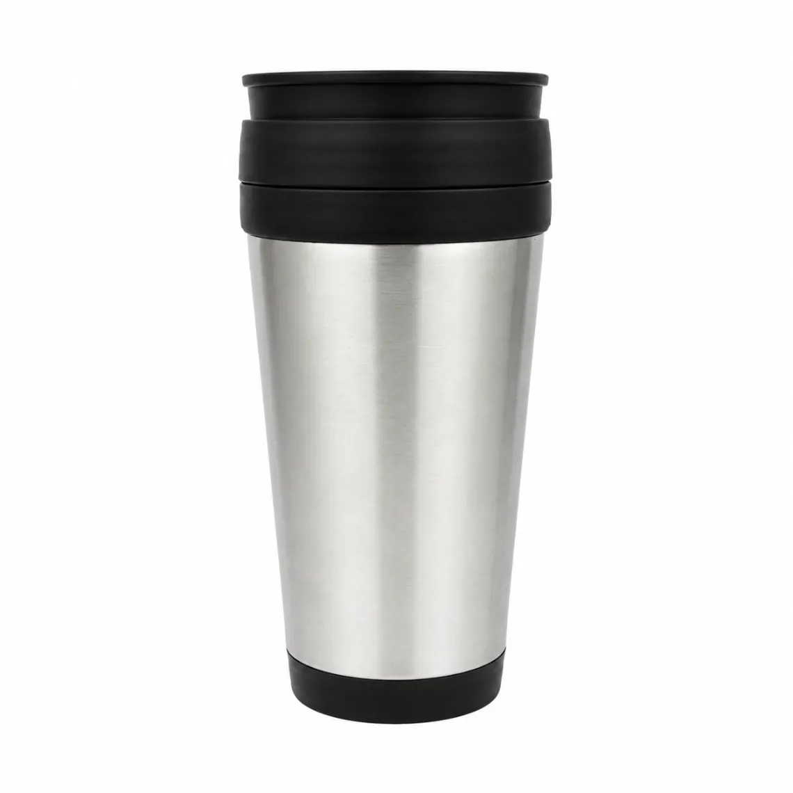 Mug de voyage en acier inoxydable de 450 ml avec couvercle résistant aux fuites – Argent & Noir