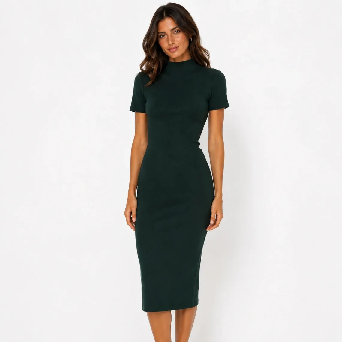 Zara Damen Midikleid Dunkelgrün