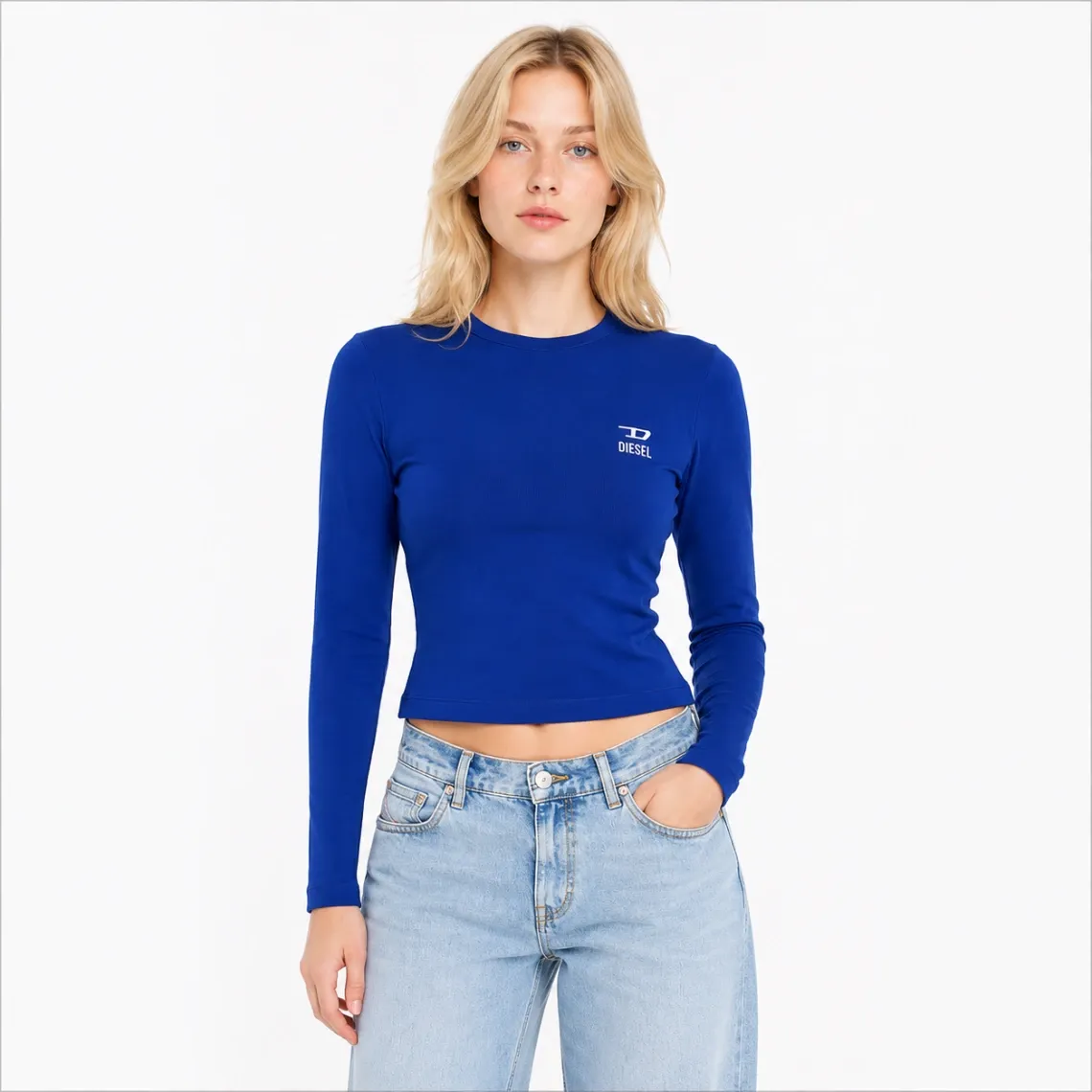 Diesel Blaues Langarmshirt mit Stretch