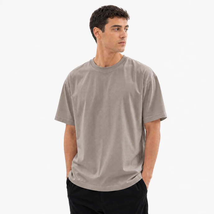 Men’s 100% Cotton T-Shirt – Taupe Crew Neck Short Sleeve Casual Tee