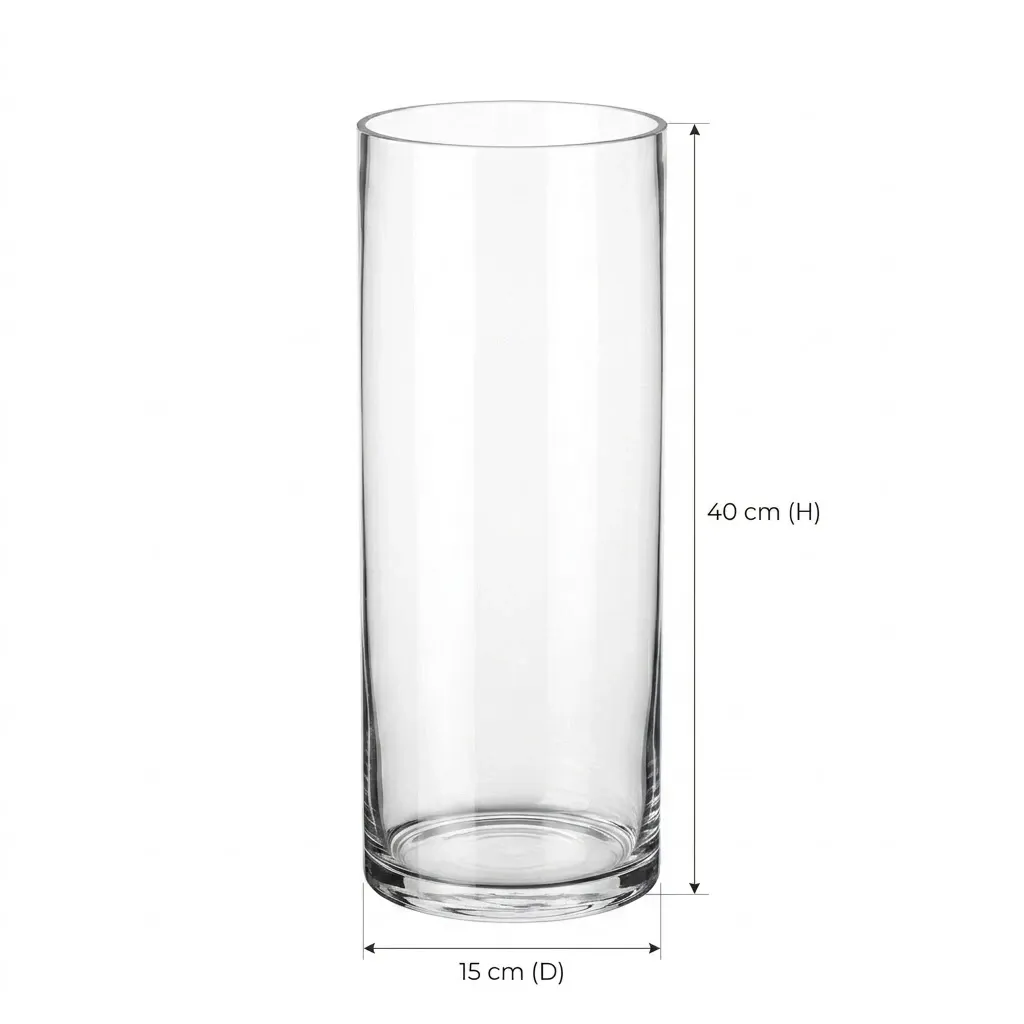 Vase en verre transparent en cylindre - 40 cm H x Ø 15 cm L (15,75" x 6")