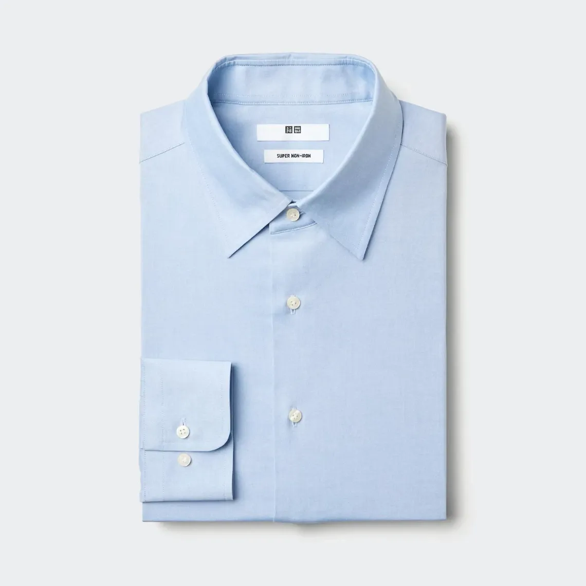 Chemise habillée UNIQLO pour homme, super non-repassable, 100 % coton, coupe régulière – Bleu clair (Taille L)