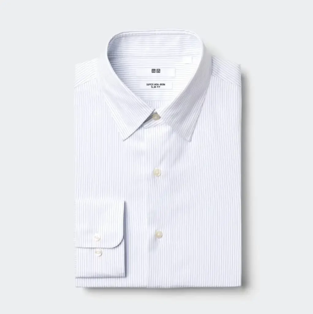 Chemise UNIQLO Super Sans Repassage Coupe Slim – Homme M – Rayures Bleues