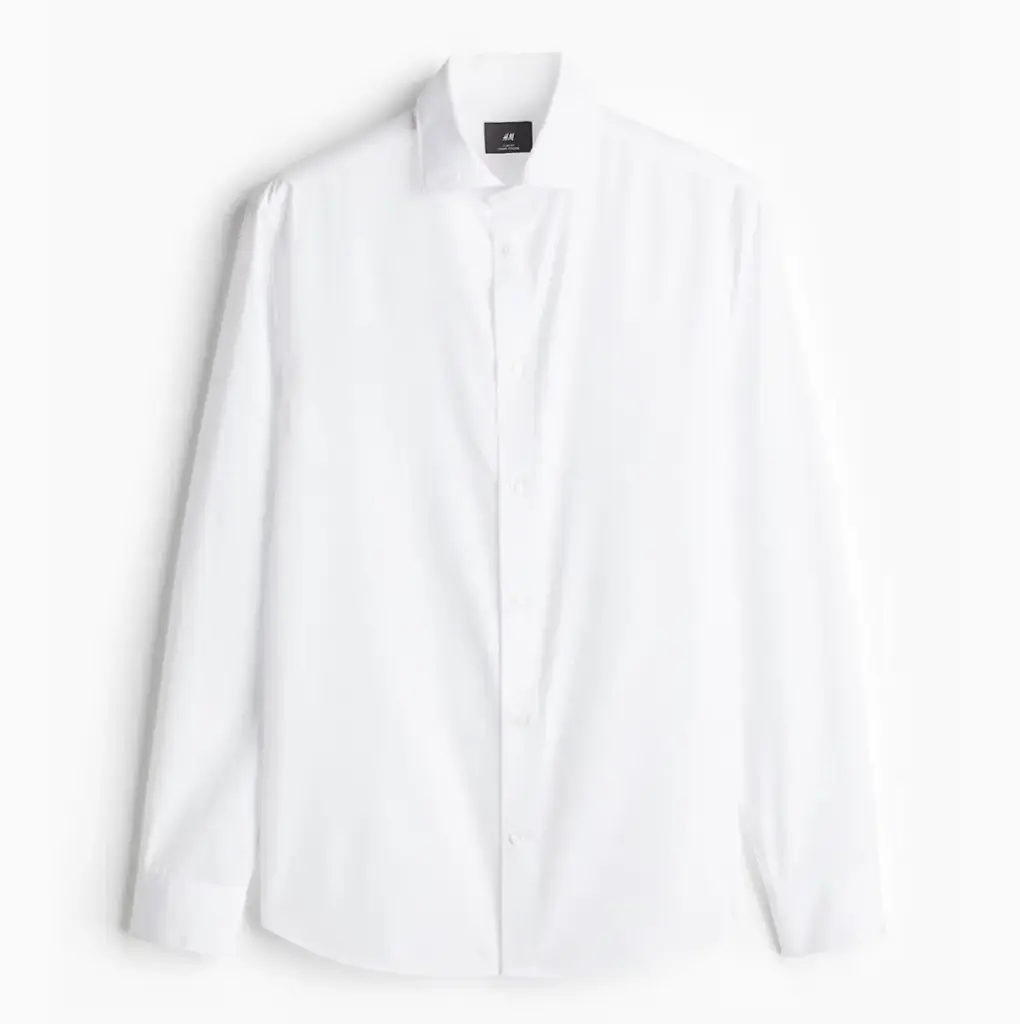Chemise H&M Facile à Repasser Coupe Slim – Blanche, Taille M