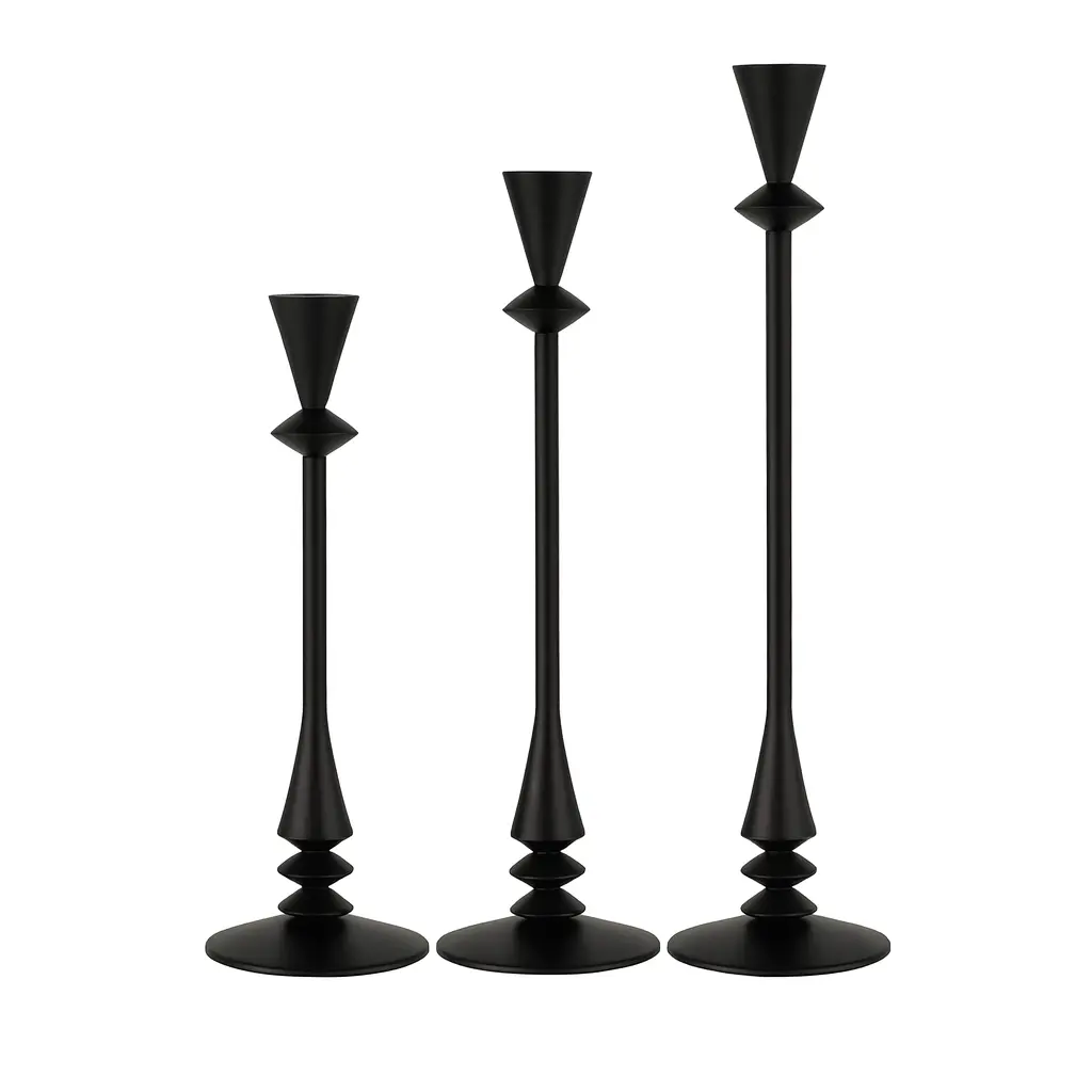 Set aus 3 Eleganten Schwarzen Kerzenhaltern aus Metall – Modernes Design