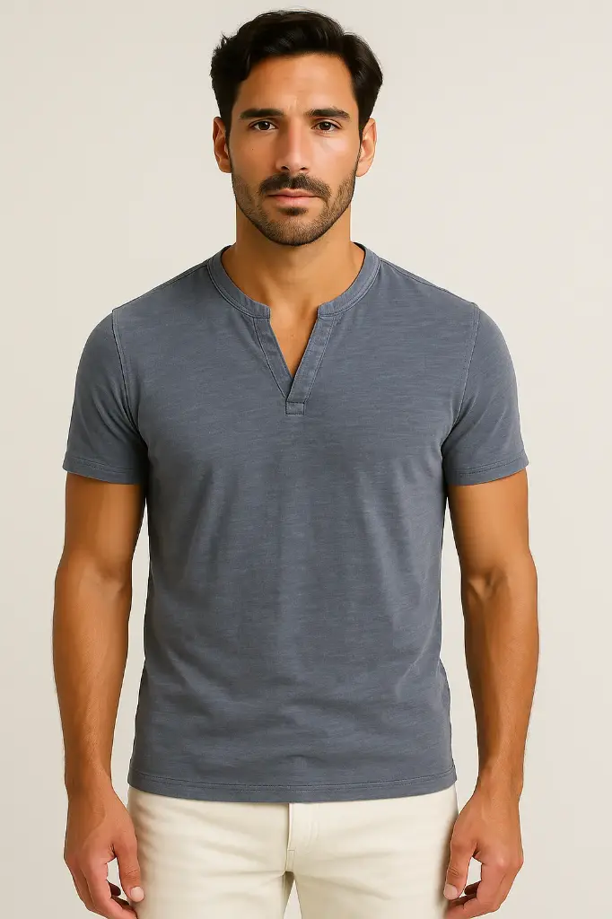 David Henninger – T-shirt col V homme, bleu foncé, taille L (Pièce exclusive showroom)