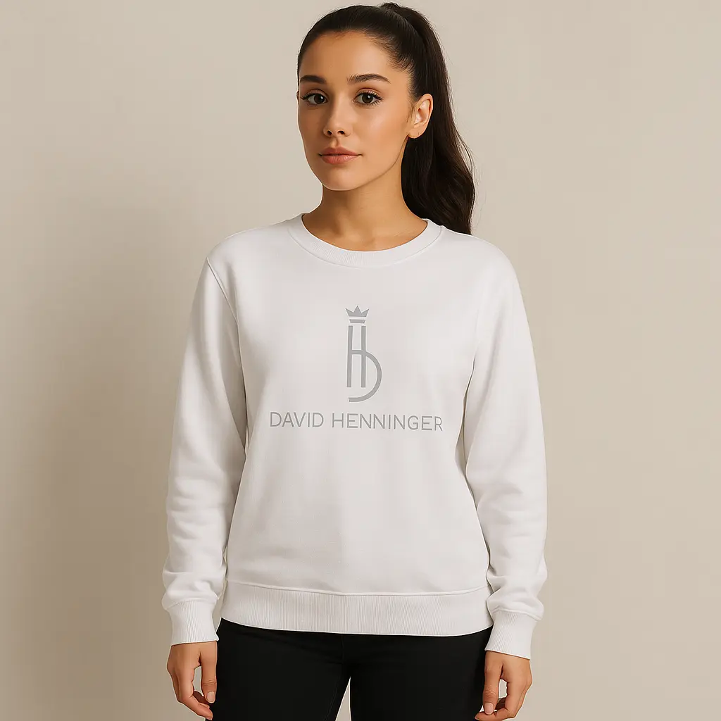 Sweat-shirt blanc à logo David Henninger – Taille M