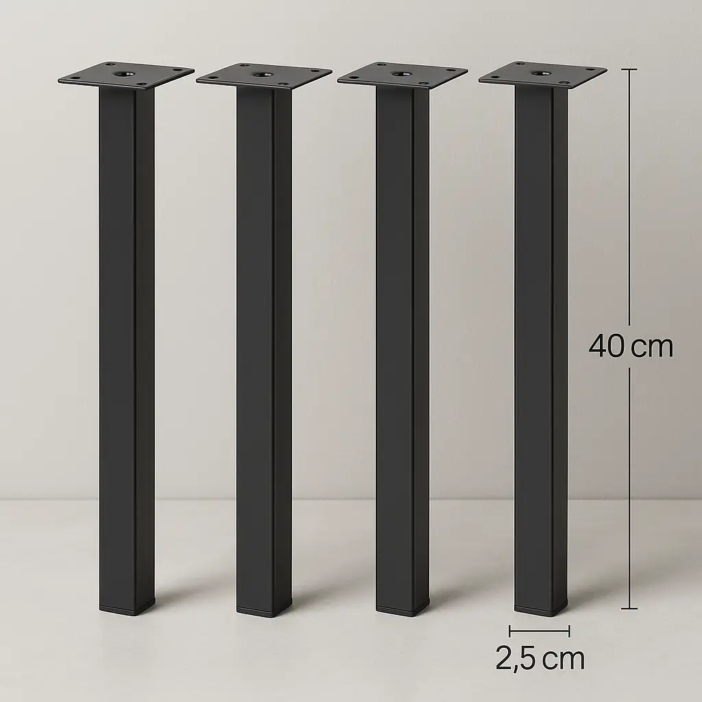 Set aus 4 schwarzen Möbelfüßen aus Metall – 40 cm (Second-Hand)