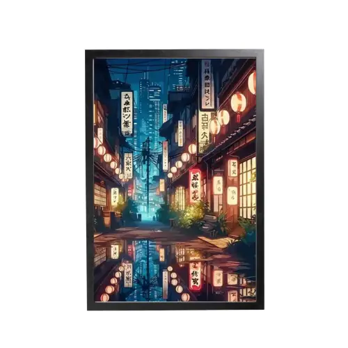 Eleganter Kunstdruck einer urbanen Szene im schwarzen Holzrahmen