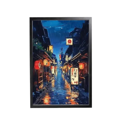 Framed Tokyo Rain Street Art – 60×90 cm – Like New
