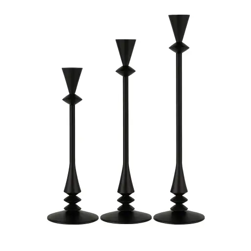 Set of 3 Elegant Black Metal Candle Holders – Modern Design
